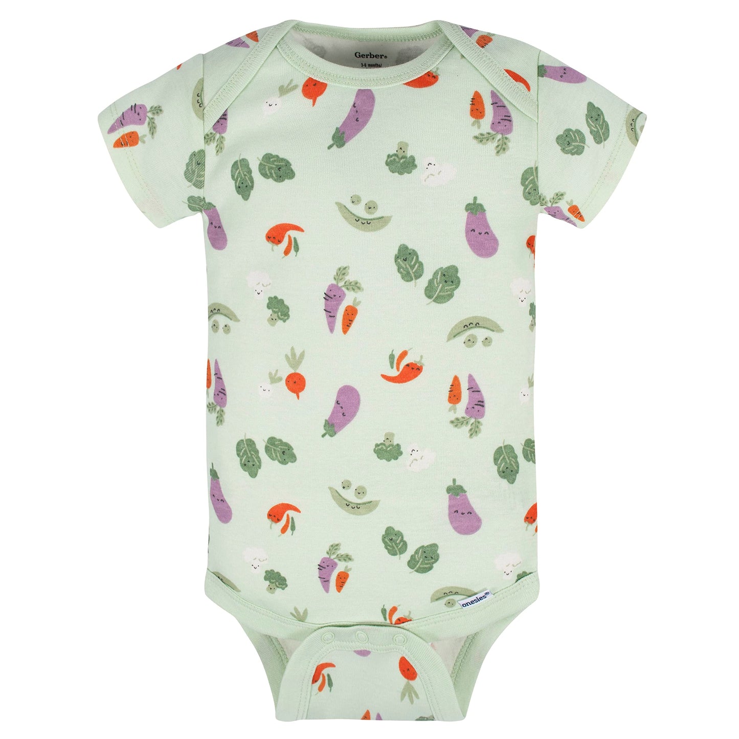 Gerber Baby 8-Pack Short Sleeve Onesies Bodysuits, Happy Veggies, Newborn