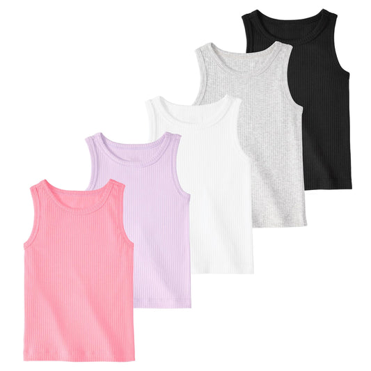 Garanimals Baby & Toddler Girl Solid Tank Tees - Kid's Sleeveless Tank Top - Size 3-6 Months - Black, Light Grey, White, Purple, Pink - 5 Pack