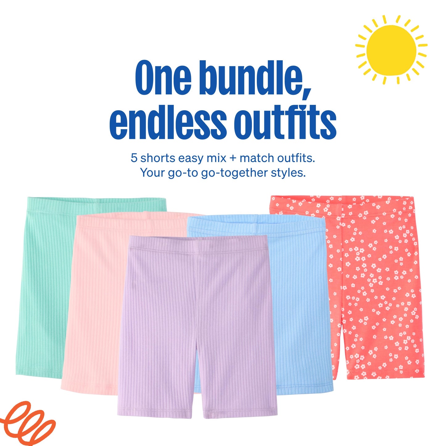 Garanimals Toddler Girl Ditzy Floral Print Biker Shorts - Machine-Washable Kid's Clothes - Size 12 Months - Blue, Pink, Purple - 5 Pack