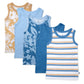 HonestBaby Sleeveless Muscle T-Shirts 100% Organic Cotton for Infant Baby, 5-Pack Tropic Shadow Chambray, 0-3 Months