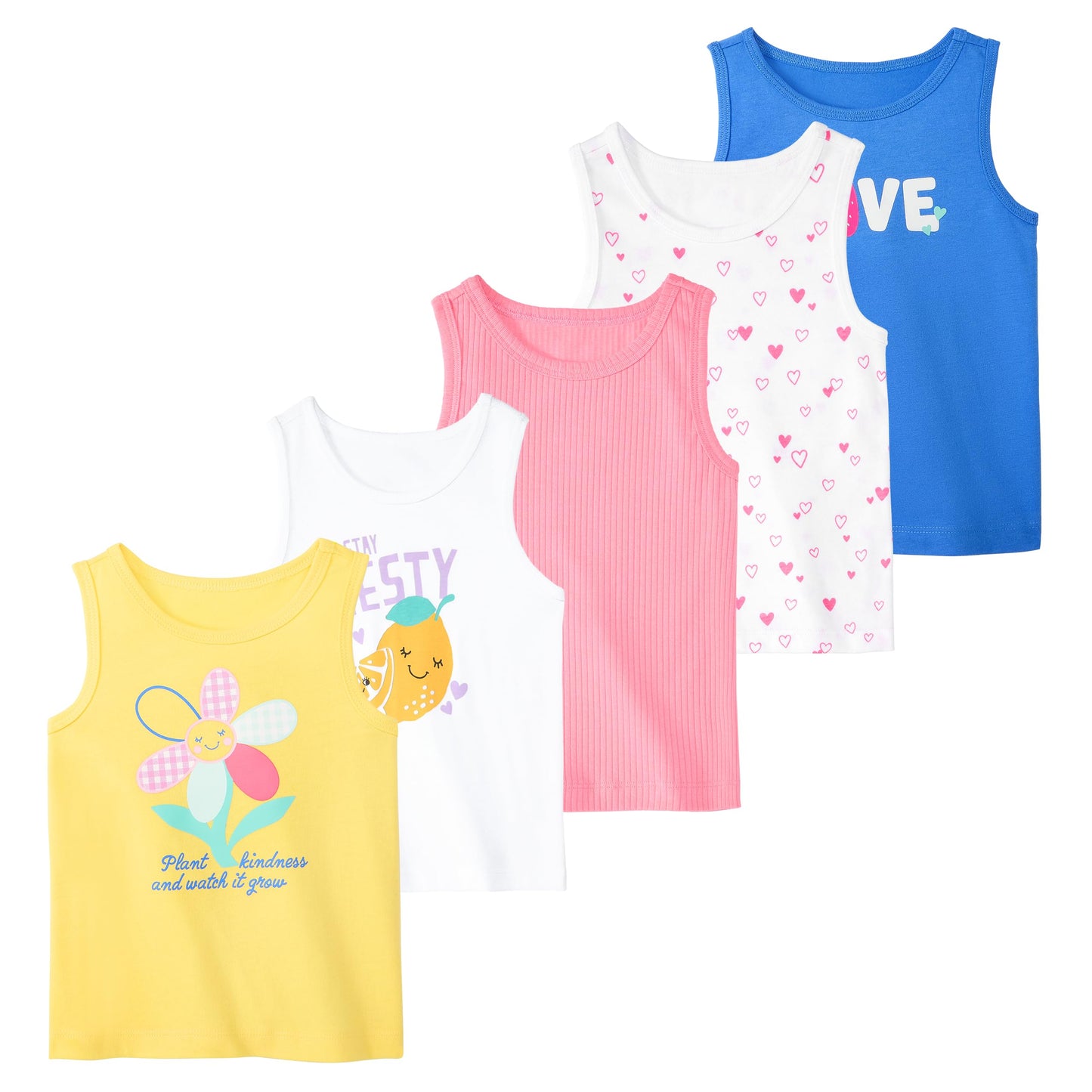 Garanimals Baby & Toddler Girl Lemon Tank Tees - Kid's Sleeveless Tank Top - Size 0-3 Months - Blue, White, Yellow, Pink - 5 Pack