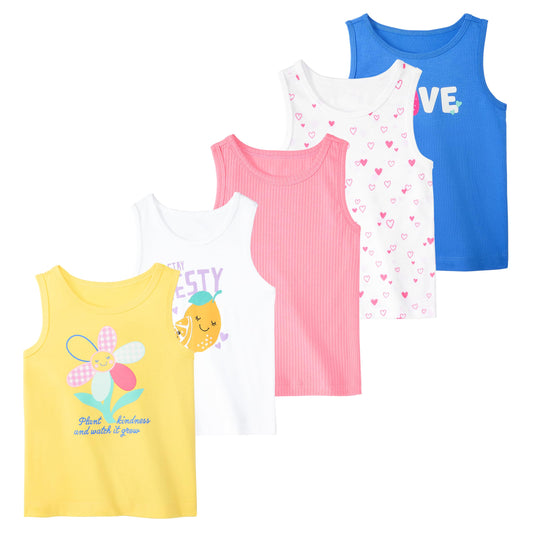 Garanimals Baby & Toddler Girl Lemon Tank Tees - Kid's Sleeveless Tank Top - Size 0-3 Months - Blue, White, Yellow, Pink - 5 Pack