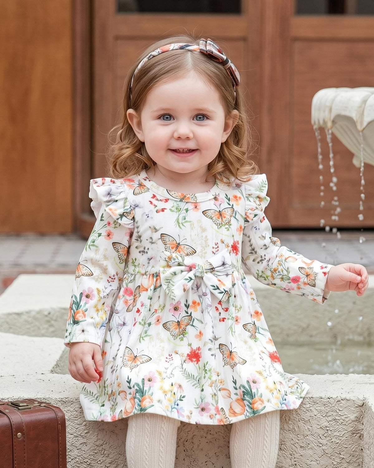 Aura Vane Baby Girl Dress 3-6 Month Girl Clothes Fly Sleeve Bow Brown Dress