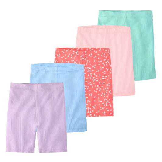 Garanimals Toddler Girl Ditzy Floral Print Biker Shorts - Machine-Washable Kid's Clothes - Size 12 Months - Blue, Pink, Purple - 5 Pack