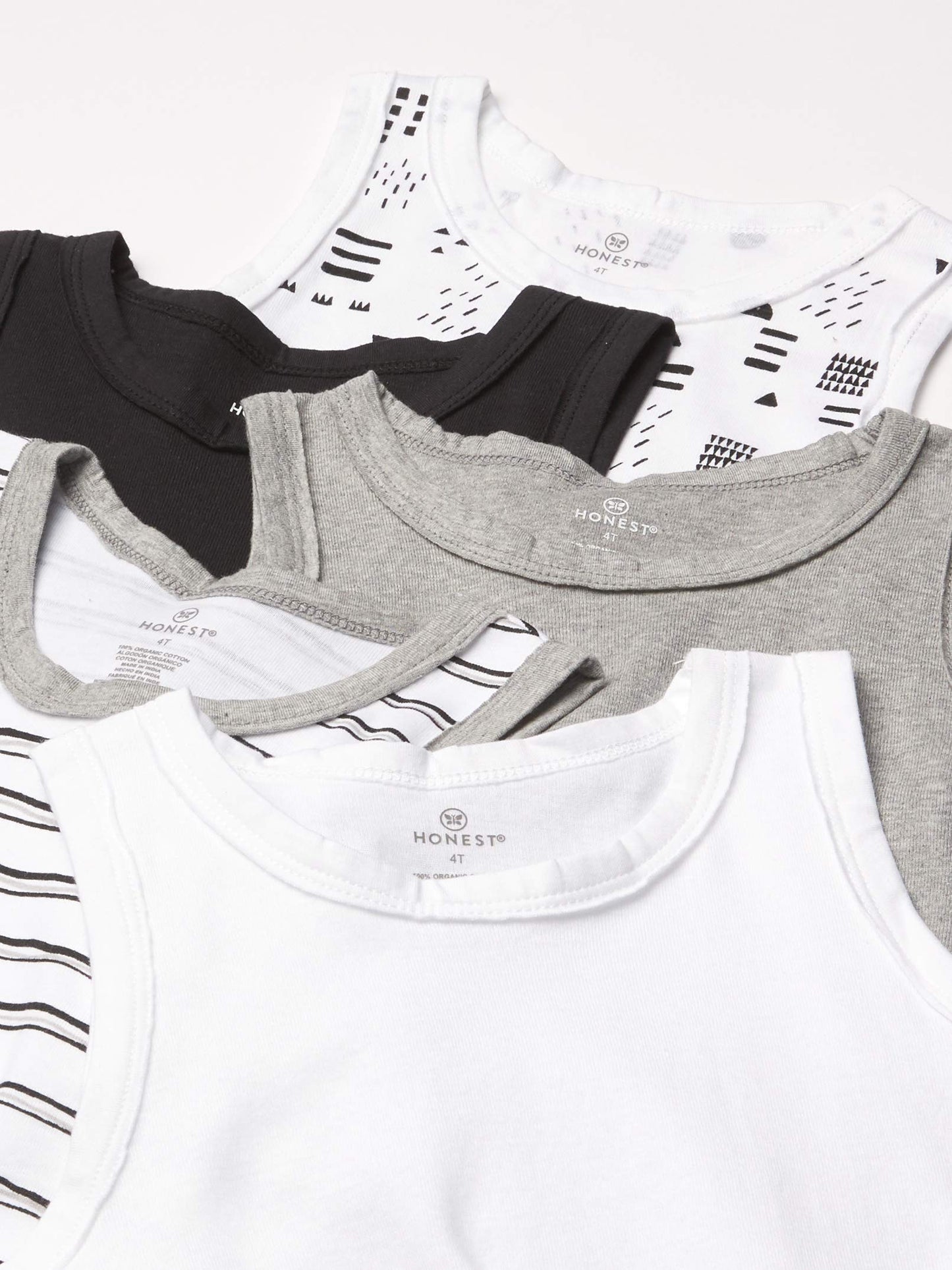 HonestBaby Sleeveless Muscle T-Shirts 100% Organic Cotton for Infant Baby Boys, 5-Pack Pattern Play, Preemie
