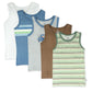 HonestBaby Sleeveless Muscle T-Shirts 100% Organic Cotton for Toddler Boys, Girls, 5-Pack Drifting Stripe Sage, 18 Months