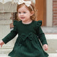 Aura Vane 3-6 Month Baby Girl Winter Dress Clothes Bow Green Flower Dresses