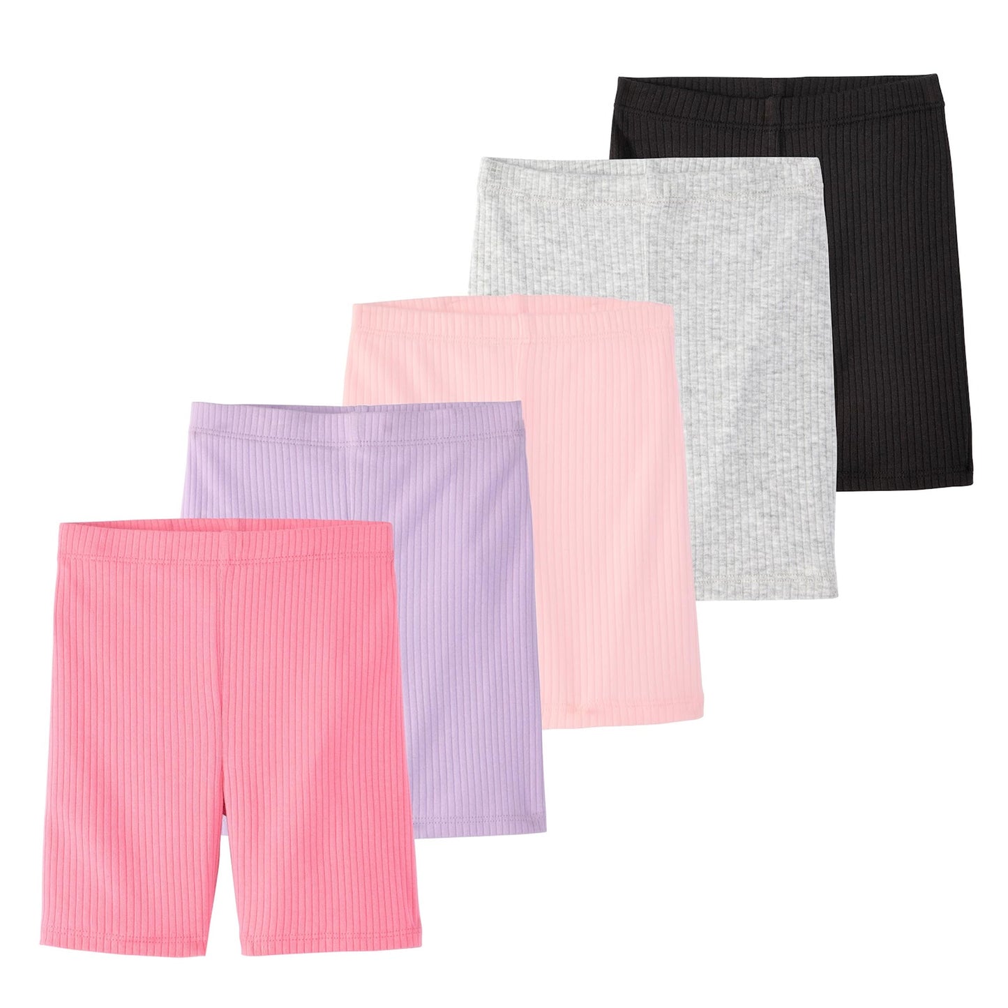 Garanimals Baby & Toddler Girl Solid Biker Shorts - Machine-Washable Kid's Clothes - Size 12 Months - Black, Light Grey, Pink, Purple - 5 Pack