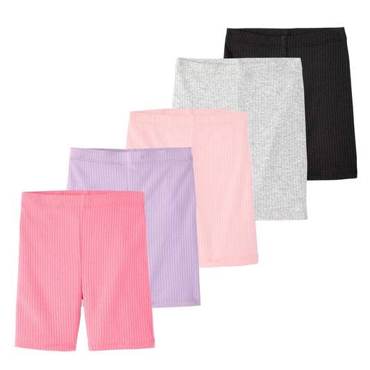 Garanimals Baby & Toddler Girl Solid Biker Shorts - Machine-Washable Kid's Clothes - Size 12 Months - Black, Light Grey, Pink, Purple - 5 Pack