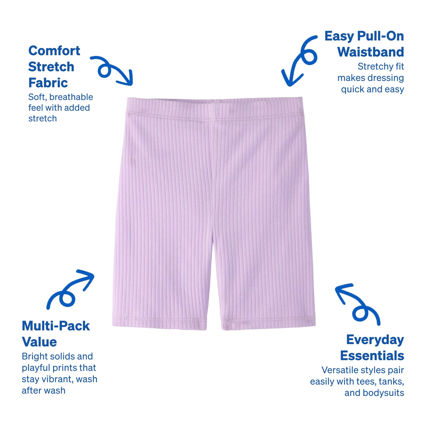 Garanimals Baby & Toddler Girl Solid Biker Shorts - Machine-Washable Kid's Clothes - Size 12 Months - Black, Light Grey, Pink, Purple - 5 Pack