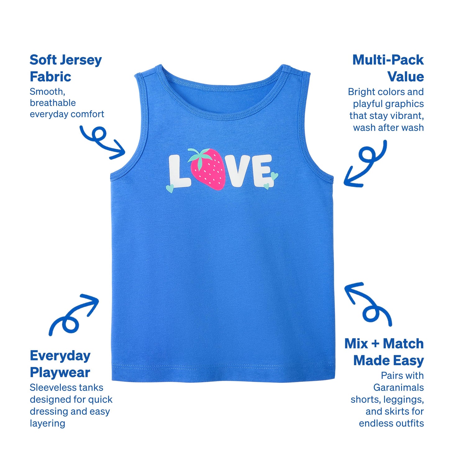 Garanimals Baby & Toddler Girl Lemon Tank Tees - Kid's Sleeveless Tank Top - Size 0-3 Months - Blue, White, Yellow, Pink - 5 Pack