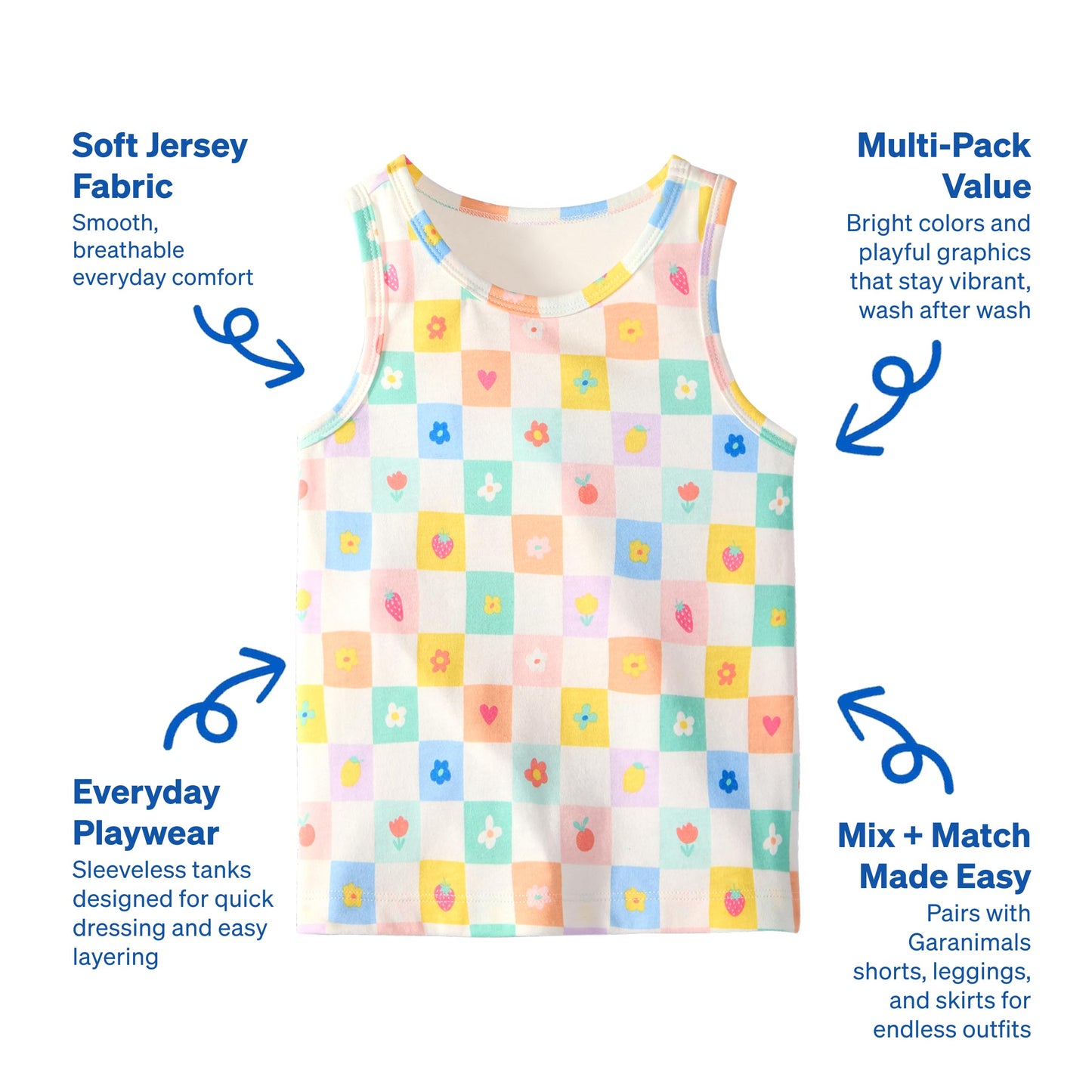 Garanimals Baby & Toddler Girl Icons Tank Tees - Kid's Sleeveless Tank Top - Size 3-6 Months - Light Blue, Yellow, Purple, White, Pink - 5 Pack