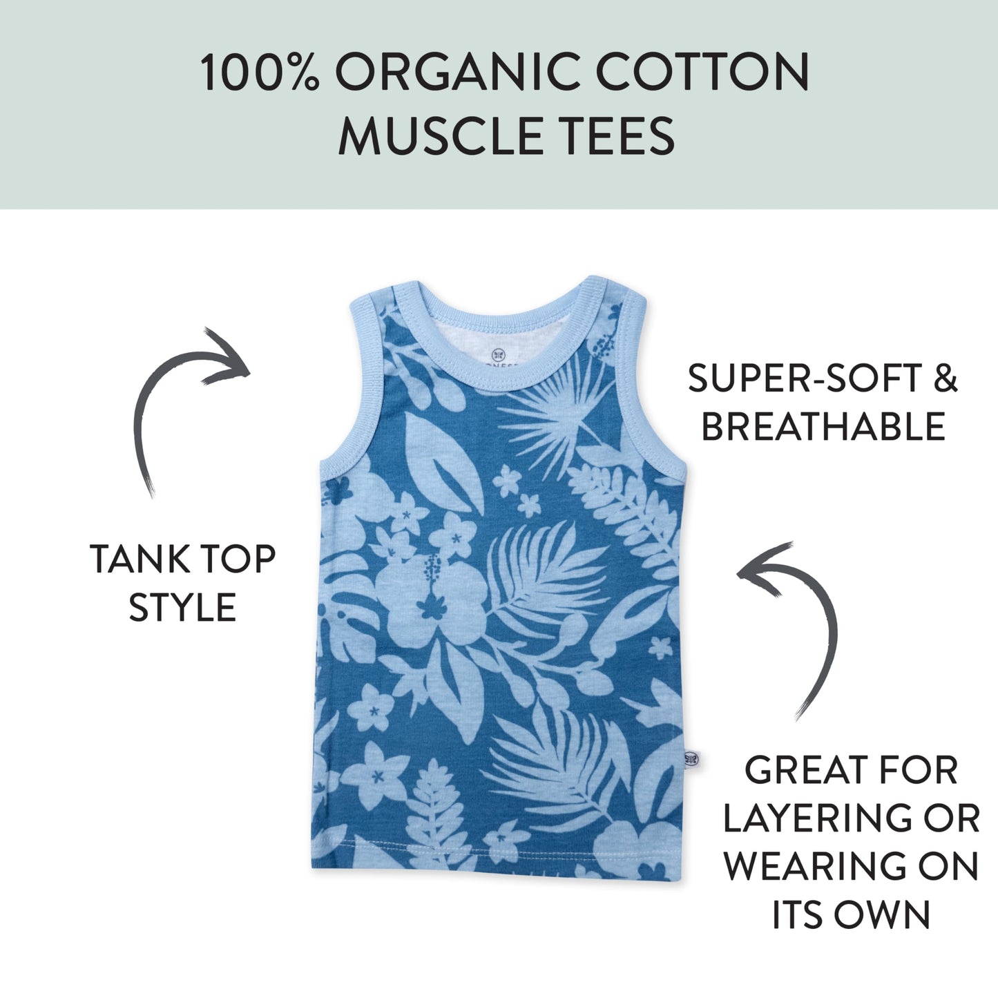 HonestBaby Sleeveless Muscle T-Shirts 100% Organic Cotton for Infant Baby, 5-Pack Tropic Shadow Chambray, 0-3 Months