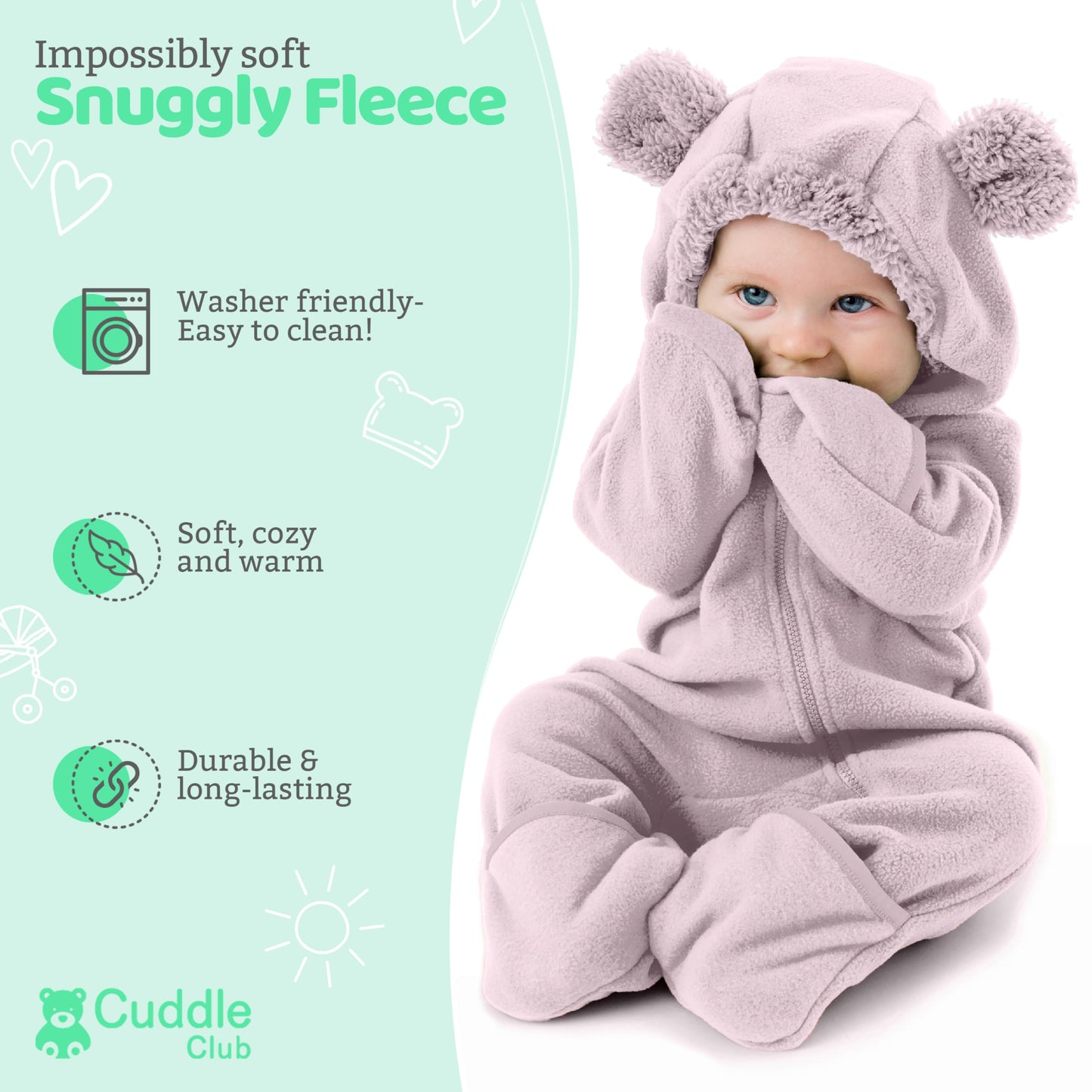 Fleece Baby Bunting Bodysuit – Infant One Piece Kids Hooded Romper Outerwear Toddler Jacket