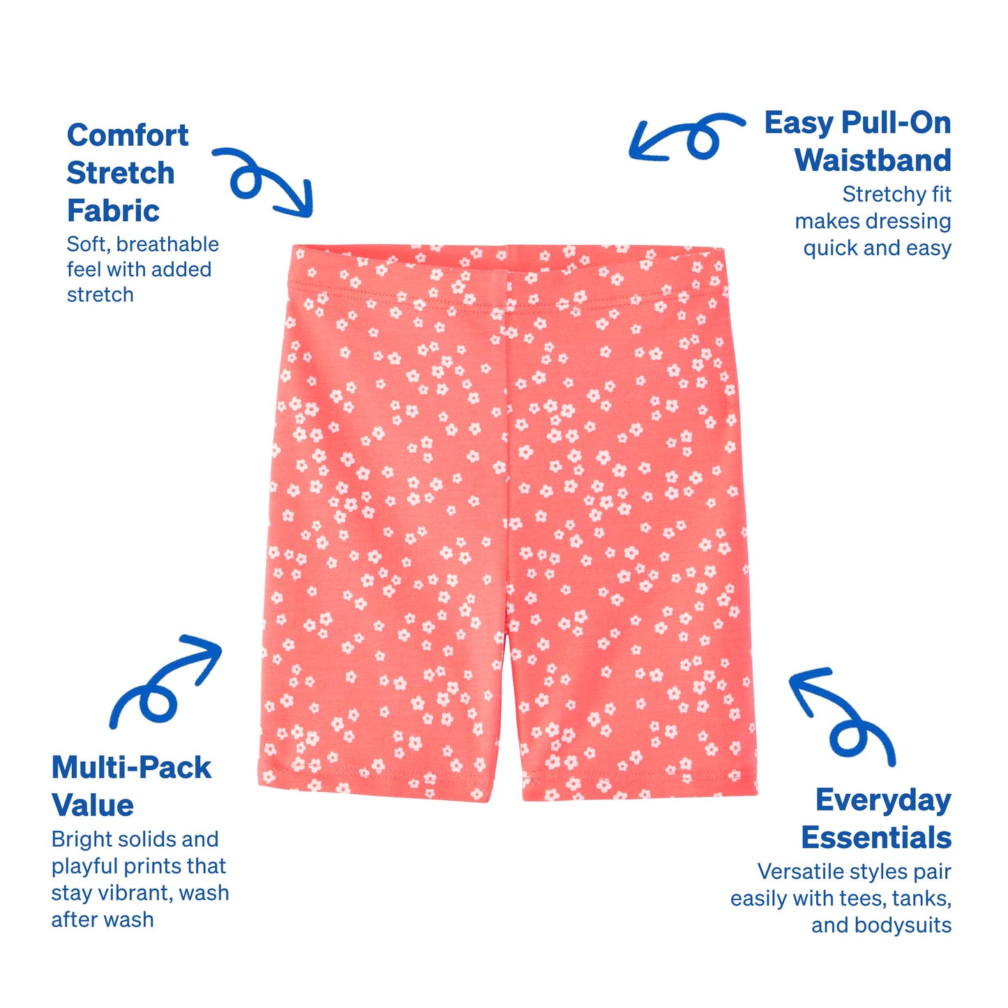 Garanimals Toddler Girl Ditzy Floral Print Biker Shorts - Machine-Washable Kid's Clothes - Size 12 Months - Blue, Pink, Purple - 5 Pack