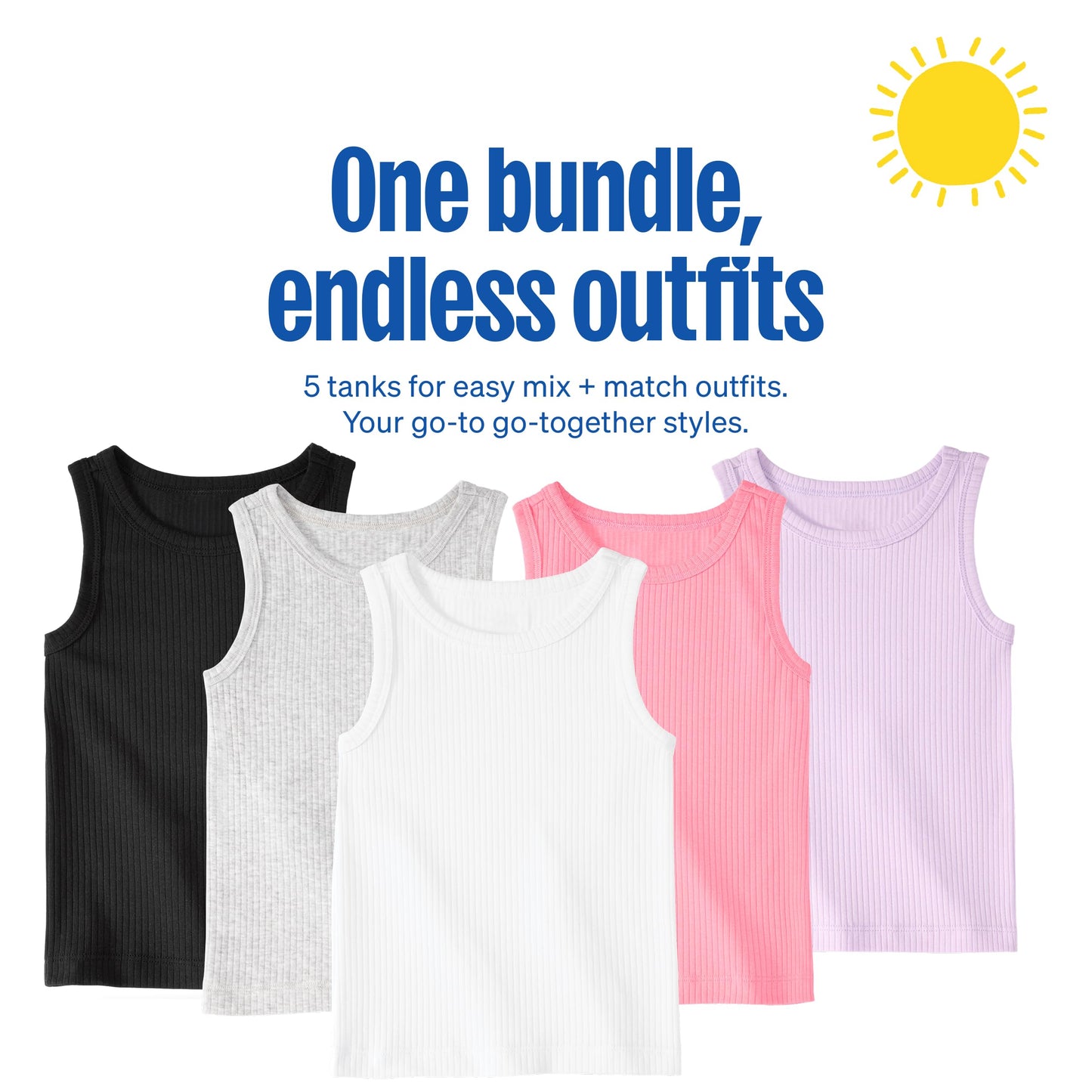 Garanimals Baby & Toddler Girl Solid Tank Tees - Kid's Sleeveless Tank Top - Size 3-6 Months - Black, Light Grey, White, Purple, Pink - 5 Pack