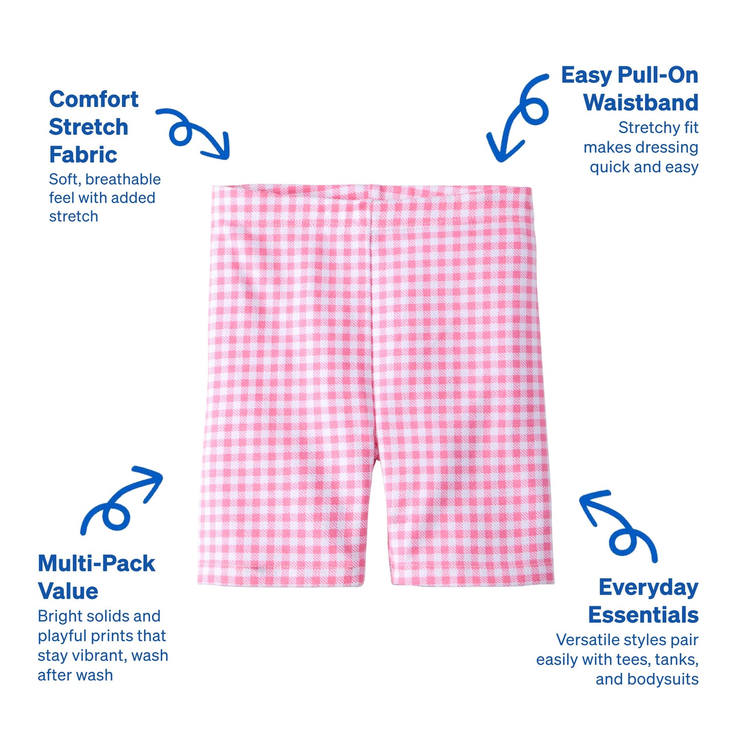 Garanimals Toddler Girl Pink Check Biker Shorts - Machine-Washable Kid's Clothes - Size 3-6 Months - White, Blue, Yellow, Black - 5 Pack