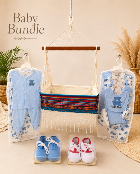 Baby Boy Bundle – Newborn Hammock, Clothing Set & Baby Shoes