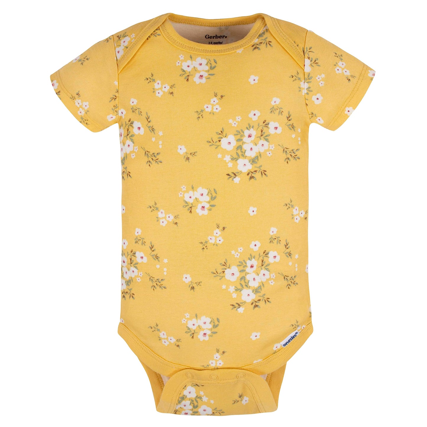 Gerber Baby Girls 8-pack Short Sleeve Onesies Bodysuits Shirt, Golden Floral, 0-3 Months US