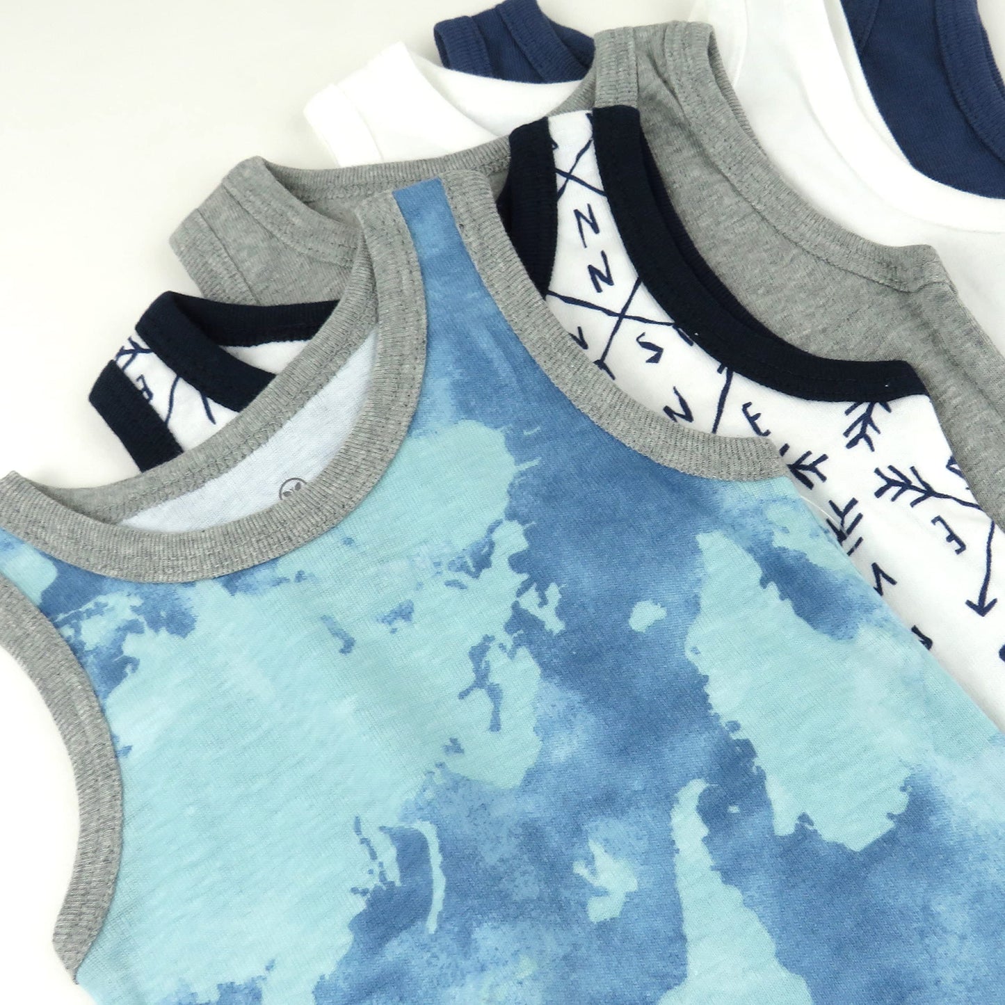 HonestBaby Sleeveless Muscle T-Shirts 100% Organic Cotton for Infant Baby Boys, 5-Pack Watercolor World, 0-3 Months