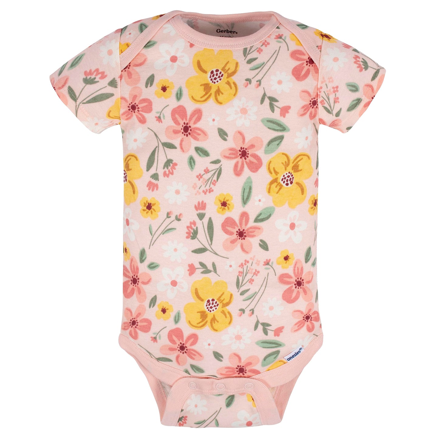 Gerber Baby Girls 8-pack Short Sleeve Onesies Bodysuits Shirt, Golden Floral, 0-3 Months US