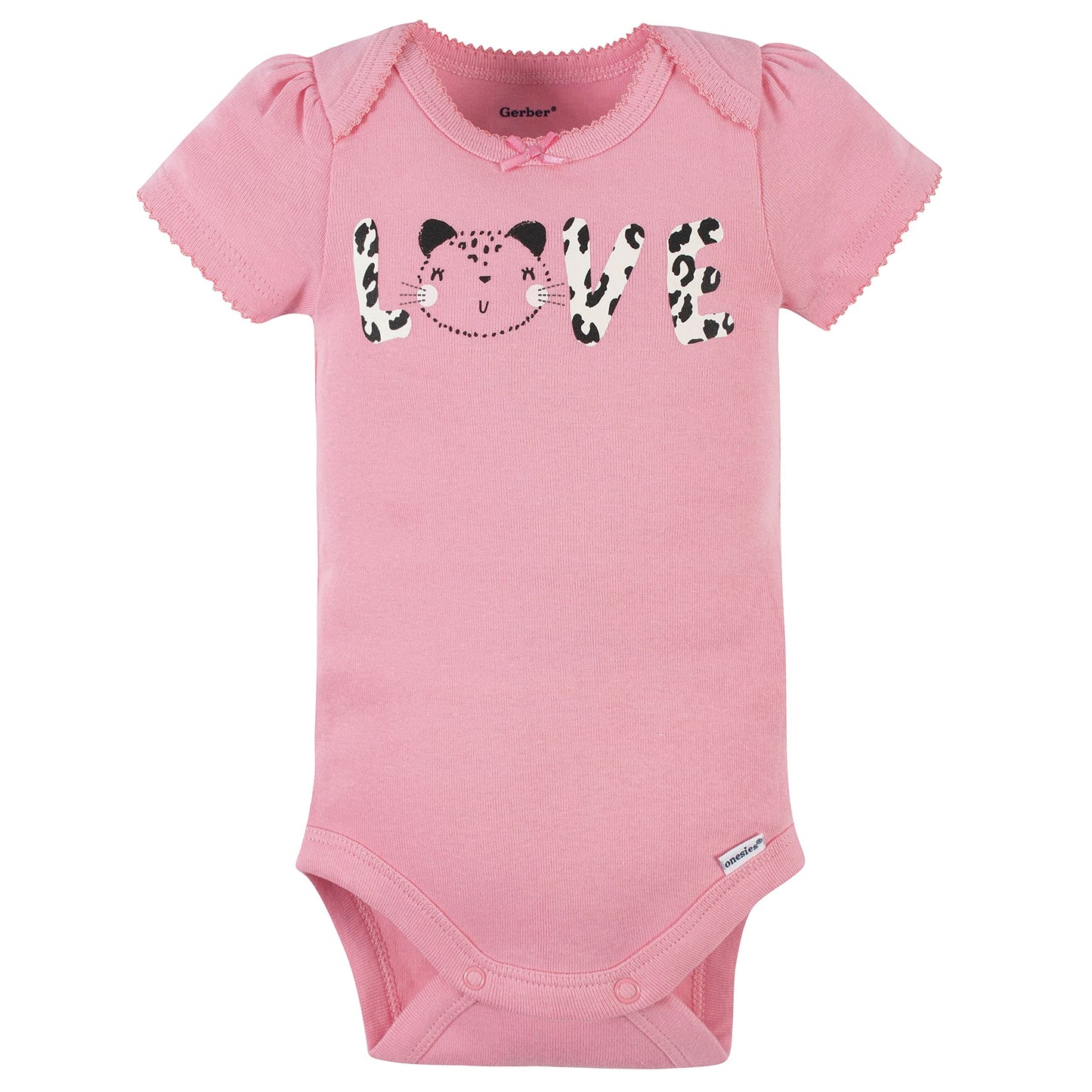 Gerber Baby Girls 8-pack Short Sleeve Onesies Bodysuits Shirt, Leopard Pink, 0-3 Months US