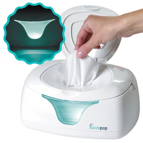 hiccapop Calentador de toallitas húmedas para bebés y dispensador de toallitas húmedas para bebés | Calentador de toallitas para bebés | Calentador de toallitas para pañales con luz cambiante | Esenciales para recién nacidos
