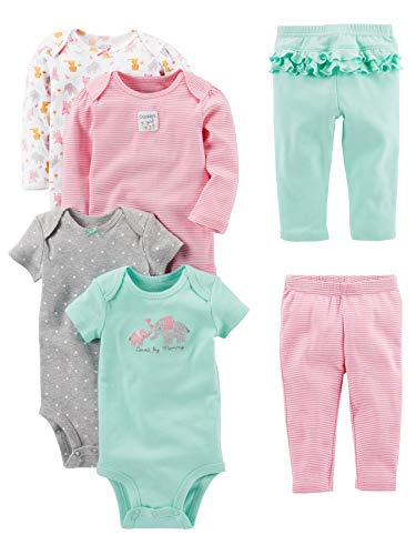 Simple Joys by Carter's Baby Girls' 6-Piece Bodysuits (Short and Long Sleeve) and Pants Set, 3-6 Months