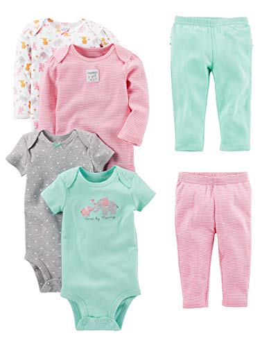 Simple Joys by Carter's Baby Girls' 6-Piece Bodysuits (Short and Long Sleeve) and Pants Set, 3-6 Months