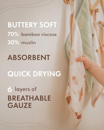 Nightingale Muslin Bamboo Viscose Baby Washcloths - Soft Organic Baby Wash Cloths Perfect for Newborn Sensitive Skin - Absorbent Baby Wipes