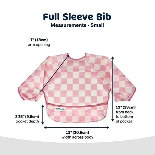 Tiny Twinkle Mess Proof Baby Bib, Cute Full Sleeve Bib Outfit, Waterproof Bibs for Toddlers, Machine Washable (Checkers Pink, Small 6-24 Months)