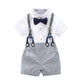 Newborn Baby Boys Gentleman Outfits Suits, Infant Short Sleeve Shirt+Bib Pants+Bow Tie Overalls Clothes Set ,2Y-3Y White