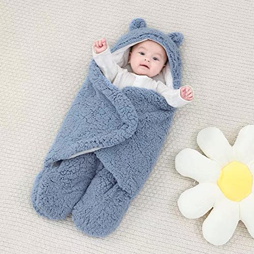 LILBESTIE Baby Swaddle Blanket Bear Plush Receiving Blankets Soft Swaddles 0-3 Months for Infants Girls and Boys Blue 2.0 TOG