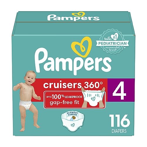 Pañales Pampers Cruisers 360, talla 4, 116 unidades, pañales desechables para bebés sin cierre, ajuste sin espacios