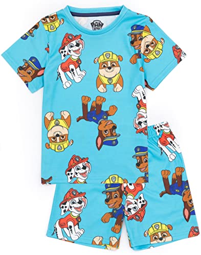 PAW Patrol Boys 2 Pack Pyjama Set | Kids Blue Short Sleeve T-Shirt & Shorts | Marshall Rubble & Chase The Rescue Pups PJs