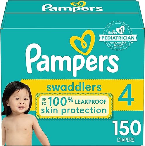 Pañales tamaño 4, 150 unidades - Pañales desechables para bebé Pampers Swaddlers (el embalaje y las impresiones pueden variar)