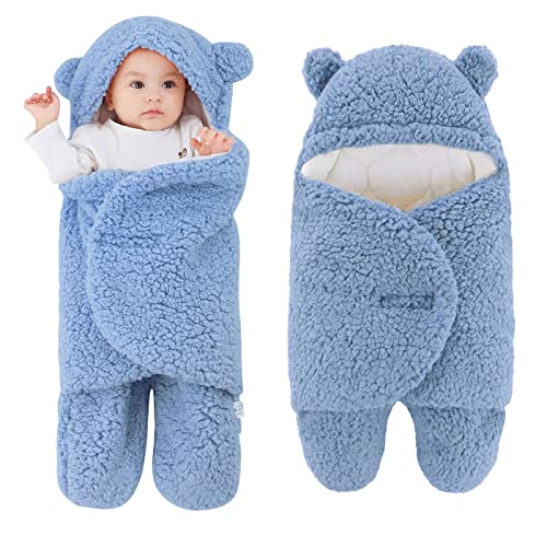 LILBESTIE Baby Swaddle Blanket Bear Plush Receiving Blankets Soft Swaddles 0-3 Months for Infants Girls and Boys Blue 2.0 TOG