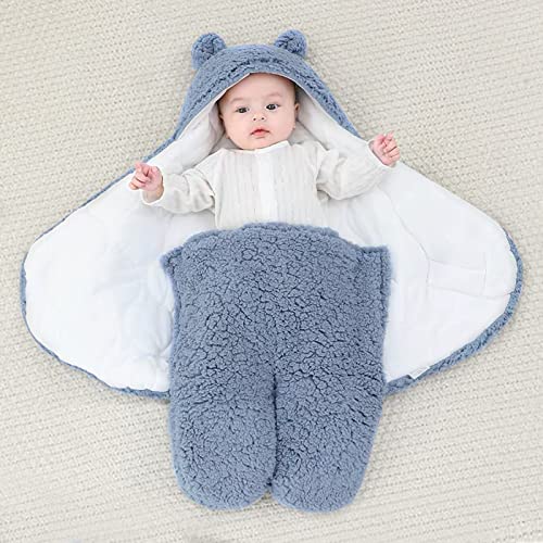 LILBESTIE Baby Swaddle Blanket Bear Plush Receiving Blankets Soft Swaddles 0-3 Months for Infants Girls and Boys Blue 2.0 TOG