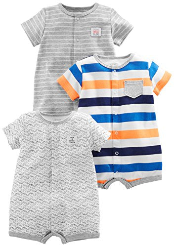 Simple Joys by Carter's Baby Boys' Snap-Up Rompers, Pack of 3, Stripe/Whale/Tiger, 0-3 Months