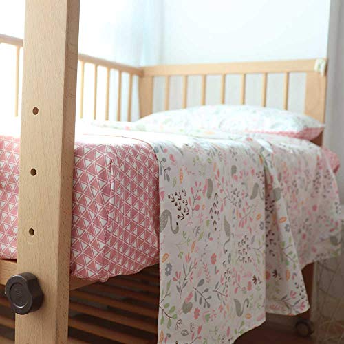 Emenpy 100% Cotton Crib Bedding Set for Infant Boys Girls,3 Pcs Baby Bed Linen Include Duvet Cover,Fitted Sheet,Pillowcase,Nursery Decoration,No Filler(Pink)