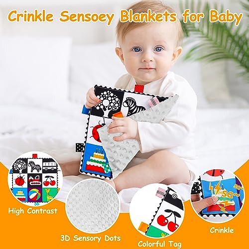 2 PCS Black and White High Contrast Baby Toys 0-6 Months Soft Crinkle Book