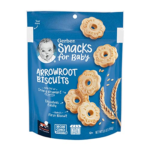 Gerber Snacks for Baby Arrowroot Biscuits, 5.5 Ounce Pouch (Pack of 4)