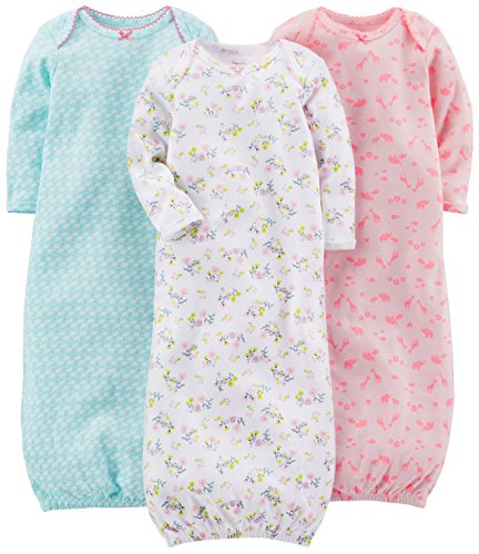 Simple Joys by Carter's Baby Girls' Cotton Sleeper Gown, Pack of 3, Blue/Pink/White, Floral, Newborn