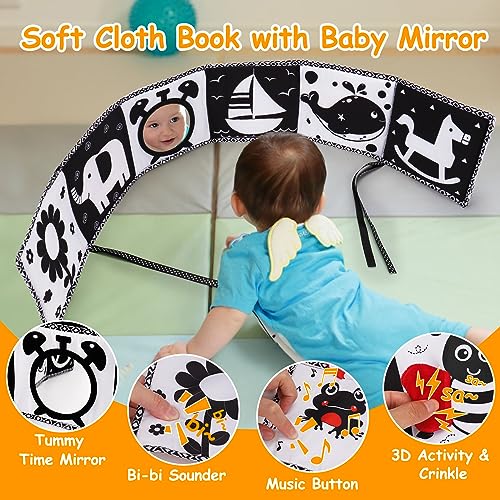2 PCS Black and White High Contrast Baby Toys 0-6 Months Soft Crinkle Book