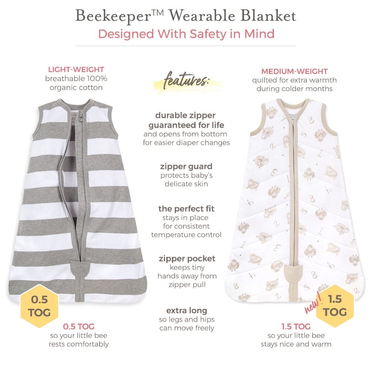 Burt's Bees Baby unisex baby Beekeeper Blanket, 100% Organic Cotton, Swaddle Transition Sleeping Bag Wearable Blanket, Sweet Doe, Small US