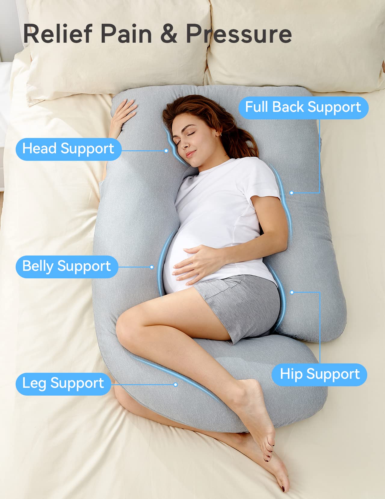 Momcozy Pregnancy Pillows with Cooling Cover, U-Shaped Full Body Maternity Pillow for Side Sleepers 57 Inch