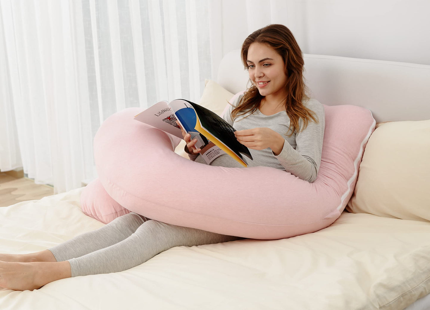 Momcozy Pregnancy Pillows for Sleeping, U Shaped Full Body Maternity Pillow for Side Sleeping - Support for Back, Legs, Belly, Hips, 57 Inch, Pink