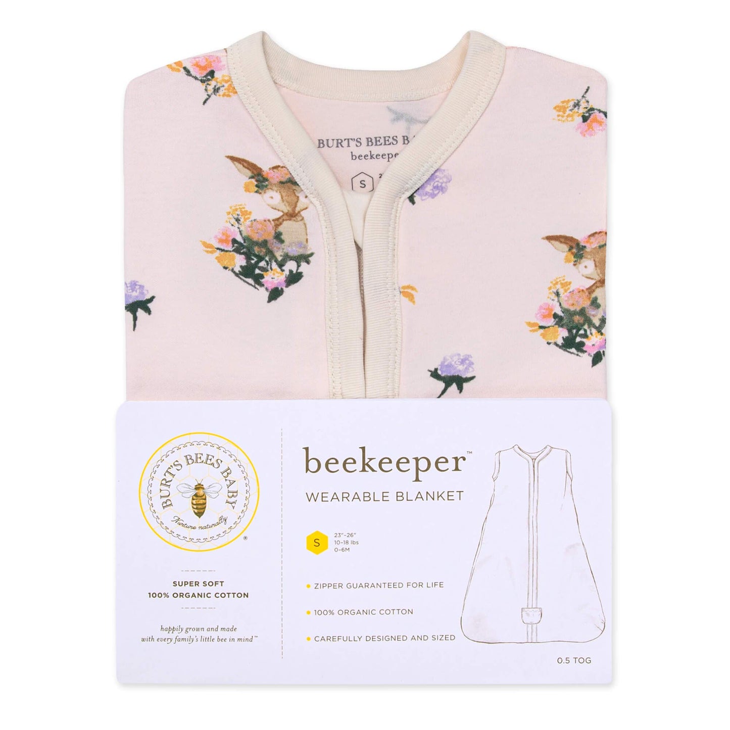 Burt's Bees Baby unisex baby Beekeeper Blanket, 100% Organic Cotton, Swaddle Transition Sleeping Bag Wearable Blanket, Sweet Doe, Small US