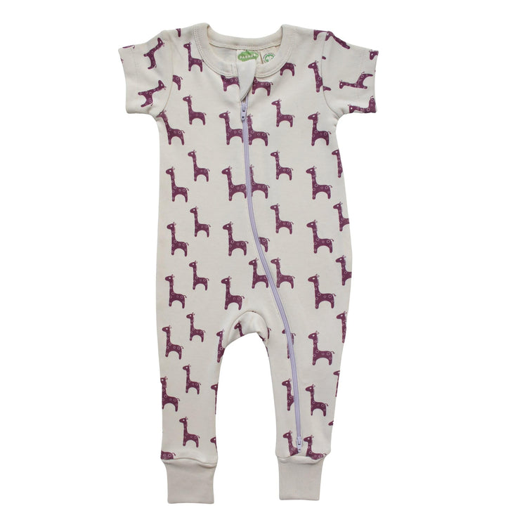 PARADE Organic Signature Print '2-Way' Zip Romper Short Sleeve Amethyst Giraffes 0-3 Months