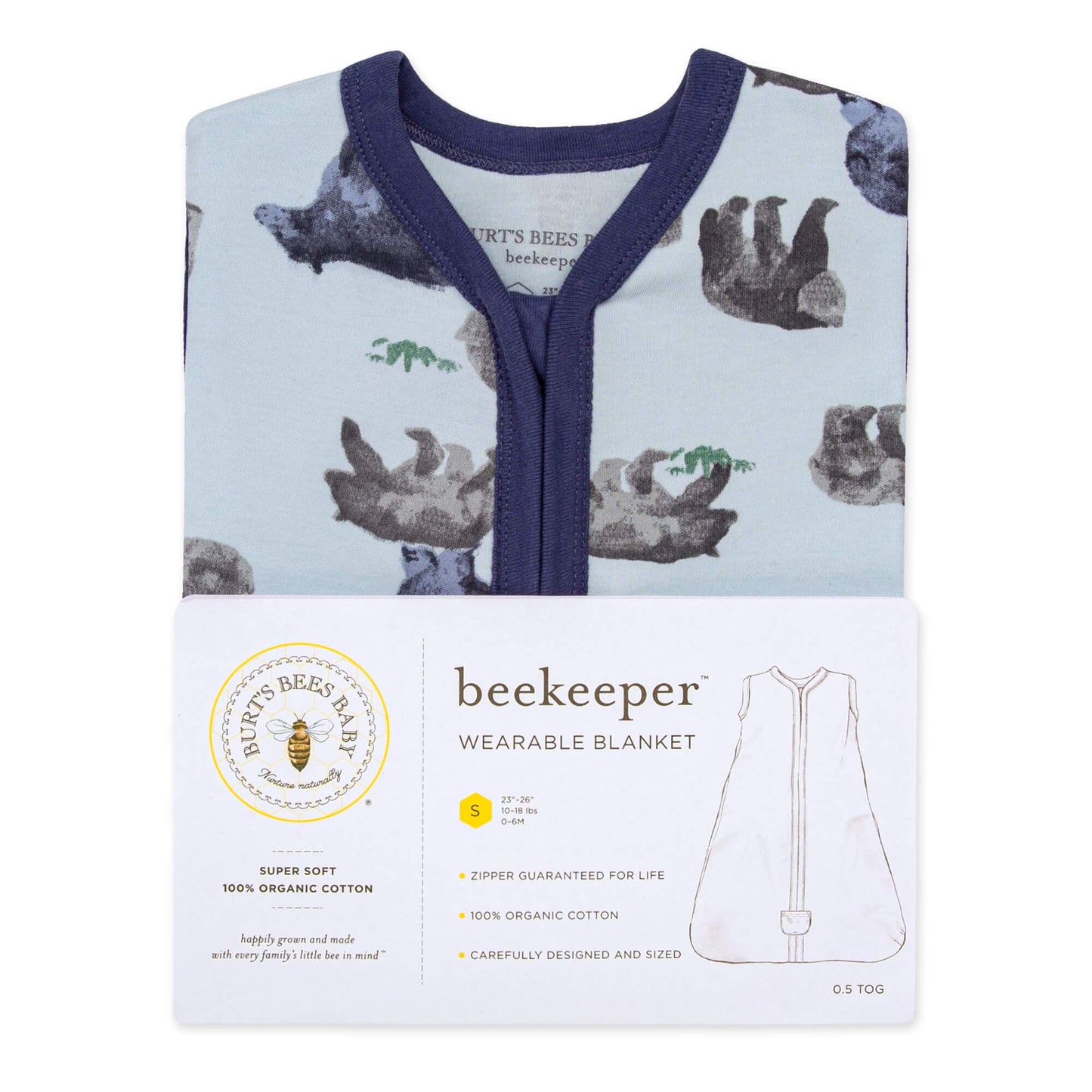 Burt's Bees Baby unisex baby Blanket, 100% Organic Cotton Beekeeper, Swaddle Transition Sleep Bag Wearable Blanket, Friendly Bears, Large US